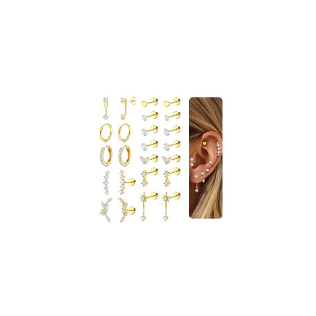 Adramata 12 Pairs Boucles d'Oreilles Femme Or Argent Hypoallergéniques Boucles d'Oreilles Femme Acier Inoxydable Creoles Or Arge