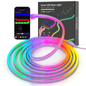 Kangtaixin Neon Ruban LED 3m, RGB Bande LED avec Contrôle APP Contrôle, Flexible Étanche Découpable Synchronisation Musicale Ban