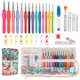 Coopay Kit de Crochet avec Sacoche - 14 Pièces 2,0-10 mm Aiguilles Ergonomiques pour Mains Arthritiques, Poignée Souple - Kit Dé