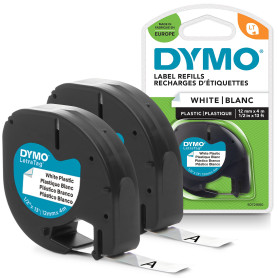 DYMO LetraTag Étiquettes en Plastique Authentique | 12 mm x 4 m | Noir sur Blanc | Étiquettes autocollantes pour étiqueteuse DYM