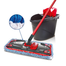 Vileda Ultramax Micro/Coton Spécial Carrelage Kit complet, ensemble de balais à plat avec seau essoreur, housse en microfibre sp