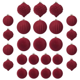 KI Store Lot de 25 Boules de Noël en Velours 6cm 8cm floqué incassables pour décorations de Sapin de Noël (Rouge)