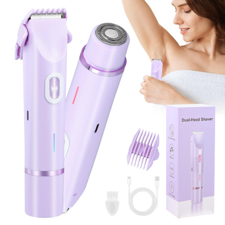 Rasoir Electrique Femme Rechargeable, Dual Head Tondeuse électrique 2 en 1, Sans douleur Tondeuse Intime pour Femme, Rasoir étan