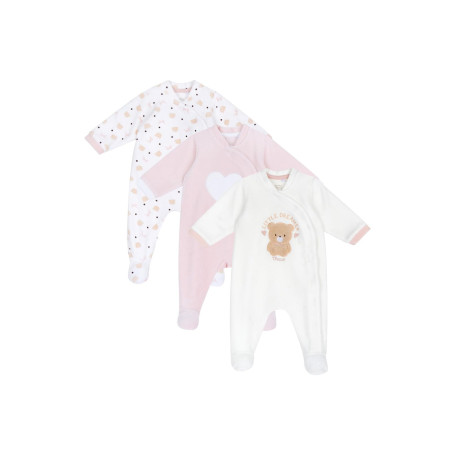Chicco, Grenouillères Bébé, Lot de 3 Grenouillères en 100% Coton avec Pieds et Ouverture Pratique, Vêtements Bébé 0-3 Mois, Idée