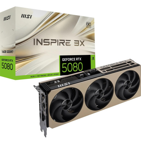 MSI NVIDIA GeForce RTX 5080 16G Inspire 3X OC Carte Graphique 16 Go GDDR7 (30 Gb/s/256 Bits), Refroidissement à Triple Ventilate