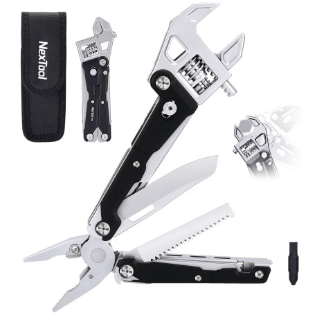 NexTool W4 Multitool Clé à cliquet réglable,11-en-1 Outil EDC pliable avec pinces,couteau,scies,tournevis,Multitool pour Camping