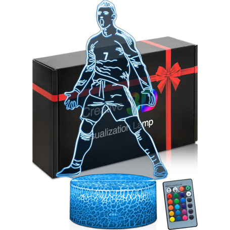 DAHEYMA Lampe d'ambiance Football,Illusion 3D LED,Veilleuse Football Décoration,Joueur Portugal No.7,Célébration Siuuuu,Cadeaux,