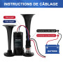 WADEO Klaxon à Air 12 V 118 dB pour Camion, Kit de Klaxon à Air Double Trompette Super Puissant avec Compresseur pour Tous les V