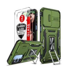 LeYi Coque pour Samsung Galaxy A16/A 16 4G/5G Antichoc avec Protection Caméra Coulissante,2*Verre Trempé,Étui de PC Dur et TPU S