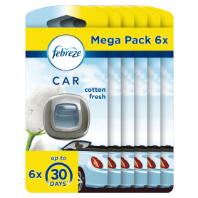 Febreze Désodorisant Voiture (2ml x6), Parfum Pureté de Coton, Combat les Odeurs Persistantes, Durée Jusqu'à 30 Jours par Diffus