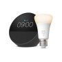 Echo Spot | Noir + Philips Hue White, ampoule connectée LED E27, fonctionne avec Alexa - Kit de démarrage Maison connectée