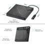 Cocopa Lecteur DVD Externe USB 3.0 Type C, Lecteur Graveur CD DVD Externe USB C Laptop Mac, Enregistreur Portable RW/ROM Transmi