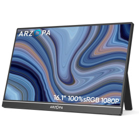 ARZOPA 16.1" Ecran Portable,1920×1080 FHD IPS pour Écran Portable Moniteur avec Tige Unique,Prise en Charge HDMI/Type-C/USB-C,de