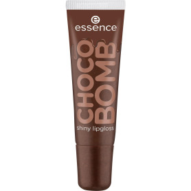 essence CHOCO BOMB shiny lipgloss 01 Chocoholic!, gloss, parfum chocolat, ultra-brillant, brun aux reflets dorés, non collant, 1