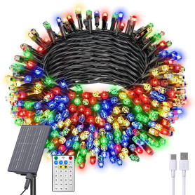 Dolucky Guirlande Lumineuse Solaire, 30M 300 LED Guirlande Lumineuse Exterieure Solaire 19 Modes À DISTANCE Guirlande Noel Exter