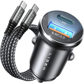 LISEN Chargeur Voiture USB C 54W+60W C-C Câble, Charger Allume Cigare USB C Rapide, Prise Allume Cigare 12V, Adaptateur Voiture 
