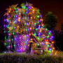 LED Solaire Guirlande Lumineuse, 1.5x1.5M Guirlande Lumineuse Filet, 96 LEDs 8 Modes Étanche Extérieure Maille Lumineuse avec Té