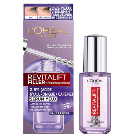 L'Oréal Paris - Sérum Contour des Yeux - Anti-Rides , Anti-Poches & Anti-Cernes - À l'Acide Hyaluronique Pur et à la Caféine - E