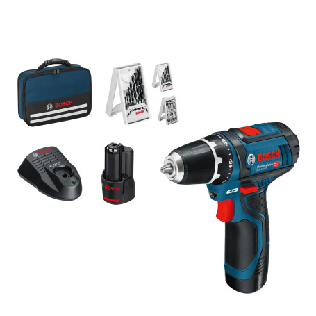 Bosch Professional 12V System perceuse-visseuse sans-fil GSR 12V-15 (avec 2 batteries 2,0 Ah, chargeur, set d’accessoires 39 piè