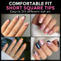 UNA GELLA Capsule Americaine Ongle Carrée Courte, 216 Pièces 12 Tailles Faux Ongles Extrémités Autocollantes Préformées Transpar