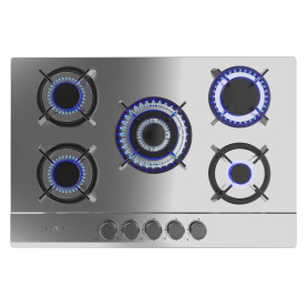 Cecotec Plaque de Gaz Butane et Naturel 5 Feux Bolero Squad G 5200S Inox. 11000 W, Acier Inoxydable, Grilles Individuelles en Fo