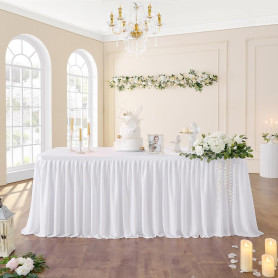 Blanche Polyester Jupe de Table Blanc Polyester Jupe de table Maille Moelleux Table de Plinthe pour la fête, mariage fête d'anni