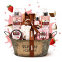 BRUBAKER Cosmetics - Coffret de bain & douche - Noix de coco/Fraise - 11 Pièces - Bassine vintage décorative - Idée cadeau