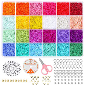 Noa Home Deco Lot de 24000 Perles en Verre et 100 Perles en Forme de Lettre de L'alphabet de 2mm avec Cordon Élastique et Ciseau