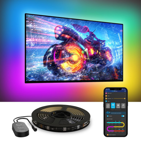 Govee Bande Lumineuse TV, 3,8m Rétroéclairage RGBIC pour TV 55-65 inch, Ruban LED Smart, Bluetooth 2,4G Wi-Fi Contrôle, Fonction