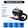 Memows Pulseur Chien Professionnel Souffleur Chien Séchoir Sèche-Poils Toilettage Sèche-Cheveux pour Chien 2800W Sèche-Cheveux p