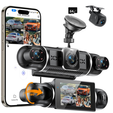 4 Canaux Dashcam Voiture Avant Arriere 2k/1080P Avec Carte SD 64GB,Camera Embarquée Voiture 3" Écran Ips, 4x 140° Grand Angle, W