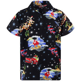 King Kameha Funky Chemise-Hawaienne Noël Homme Coupe-Régulière Manche-Courte Père-Noël X-Mas Canne-À-Sucre Unisexe