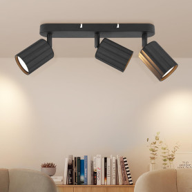 Dehobo Plafonnier LED 3 Spots Noir, GU10 Eclairage de Plafond Orientable à 350° Spots de Plafond Max. 50 Watt par Spot, Applique