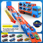 Camion Jouet avec 8 Voitures, Voiture Jouet pour Enfants de 3,4,5,6,7,8+Ans, Garage, Camion de Transporteur Portable et Pliable 