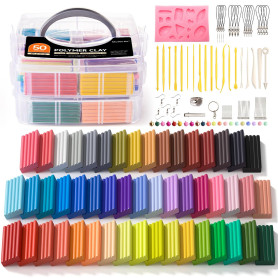 Shuttle Art Pate Polymere, 50 Couleurs Polymere Clay 19 Outils 10 Types Accessoires
