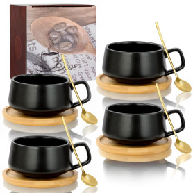 AOOTE Lot de 4 Tasses à Cappuccino avec soucoupe,320ml Ensemble Tasses à Expresso en Grès,set de tasses et soucoupes,tasses à ca