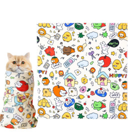 Sac de Toilettage pour Chat, Auto-Adhésive Sac de Contention Chat, Couverture Anti-Morsures et Anti-Griffures avec Motif Graffit