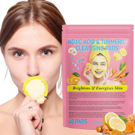 Turmeric Kojic Acid Cleansing Pads, 40pcs tampons de nettoyage à l'acide kojique, tampons de nettoyage Turmeric Kojic Acid, pour