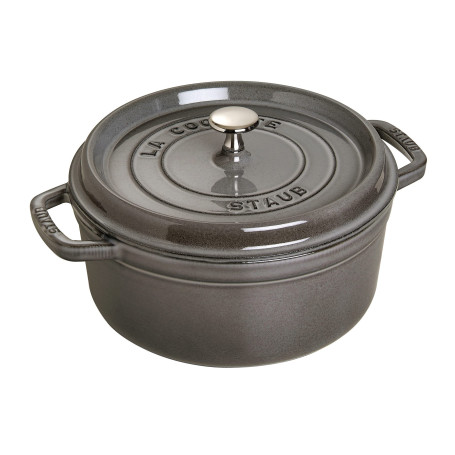 STAUB Cocotte en Fonte Émaillée avec Couvercle, Tous feux dont induction, 4 personnes, Ronde, 24 cm, 3,80 L, 5 kg, Gris Graphite