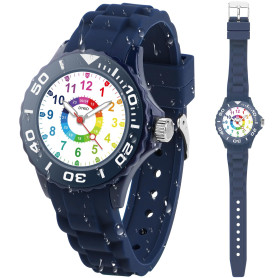 DTKID Montre Enfant Garçons,Filles, Montre pour Enfant avec Cadran Tournant, Étanche 30 M, Mode 12/24 Heures, Adaptée Aux Enfant