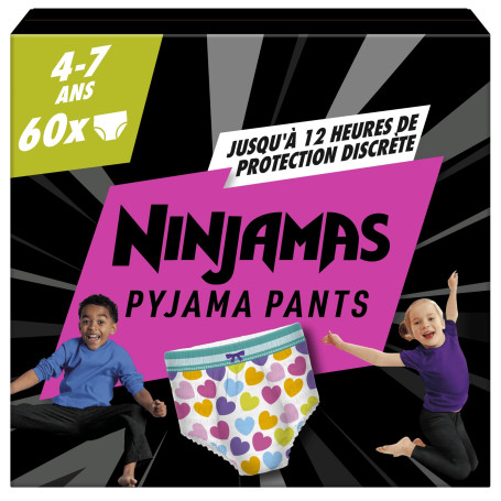 Pampers Ninjamas Pyjama Pants Fille, 60 Sous-Vêtements de nuit Absorbants, 4-7 Ans, 17-30kg, Protection Maximale Contre Les Fuit