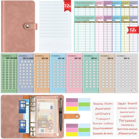 Enveloppe Budget Francais A6 Classeur Budget Planner - Carnet Budget avec 8 Défi de l'économie d'argent - Classeur Budget Franca