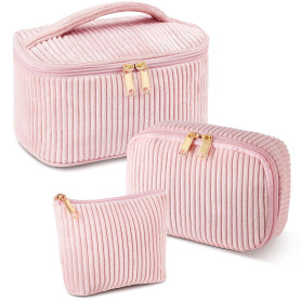 Aucuu Trousses de Maquillage, Lot de 3 Trousse Maquillage en Velours Côtelé, Trousse de Toilette Femme, Trousses Cosmétique de V