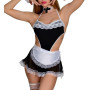 ROSVAY Costume de Soubrette Sexy Dentelle, Lingerie Cosplay Femme de Ménage Coquine, Uniforme Femme de Chambre Hot Dos Nu, Babyd