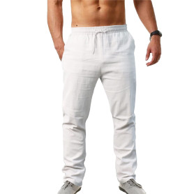NANAMEEI Pantalon Coton Lin Homme Décontractés de Plage Léger Été Casual Yoga Pants avec Cordon Elastique Grande Taille