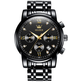 OLEVS Montres Hommes, Acier Inoxydable Quartz Analogique, Multifonctionnel Diamants Robe Classique de Luxe, Chiffres Romains Chr