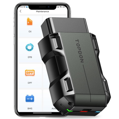 TOPDON Topscan lecteur de code OBD2 Bluetooth sans fil avec test actif, 8 réinitialisations, outil de diagnostic de voiture pour