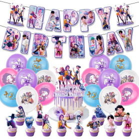 42pcs Set de Décoration Anniversaire, Kit de Fête avec Ballons, Bannière Joyeux Anniversaire, Cupcake Toppers, Fournitures de Fê