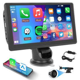Hodozzy Portable Autoradio avec sans Fil Carplay et Android Auto,Portable Écran Tactile HD 7 Pouces Moniteur avec Bluetooth, Mir