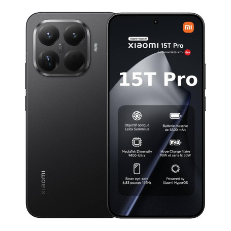 XIAOMI 15T Pro, Smartphone 12 + 1024 Go, écran 6,83" 144 Hz avec Protection oculaire, MediaTek Dimensity 9400+, Téléobjectif Lei